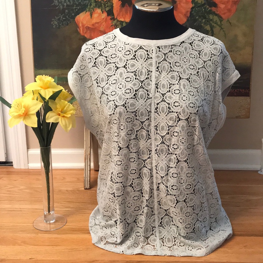 Light Grey-Blue Old Navy Lace Front Blouse